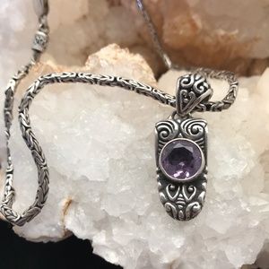 Ornate Silver and Amethyst Pendant & Necklace